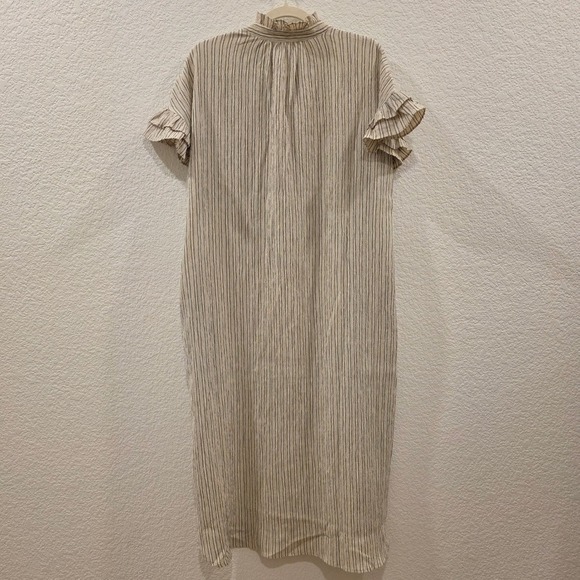 Maison Anana Capucine Robe Dress Creme Striped Ruffle Sleeve Midi Small NWT - Picture 8 of 10